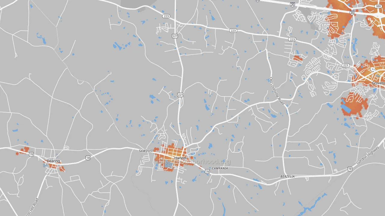 Bike Grade map of Harlem, GA