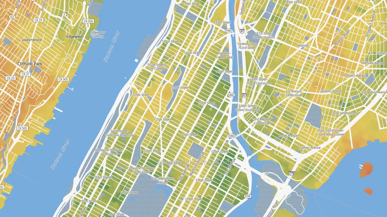 Bike Grade map of Harlem, Manhattan, NY