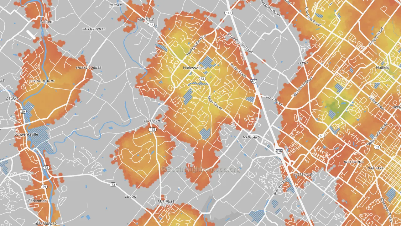 Bike Grade map of Harleysville, PA