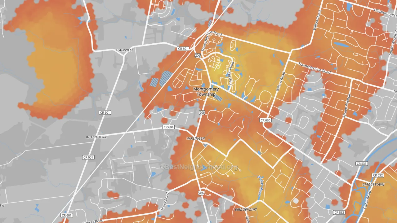 Bike Grade map of Harlingen, NJ