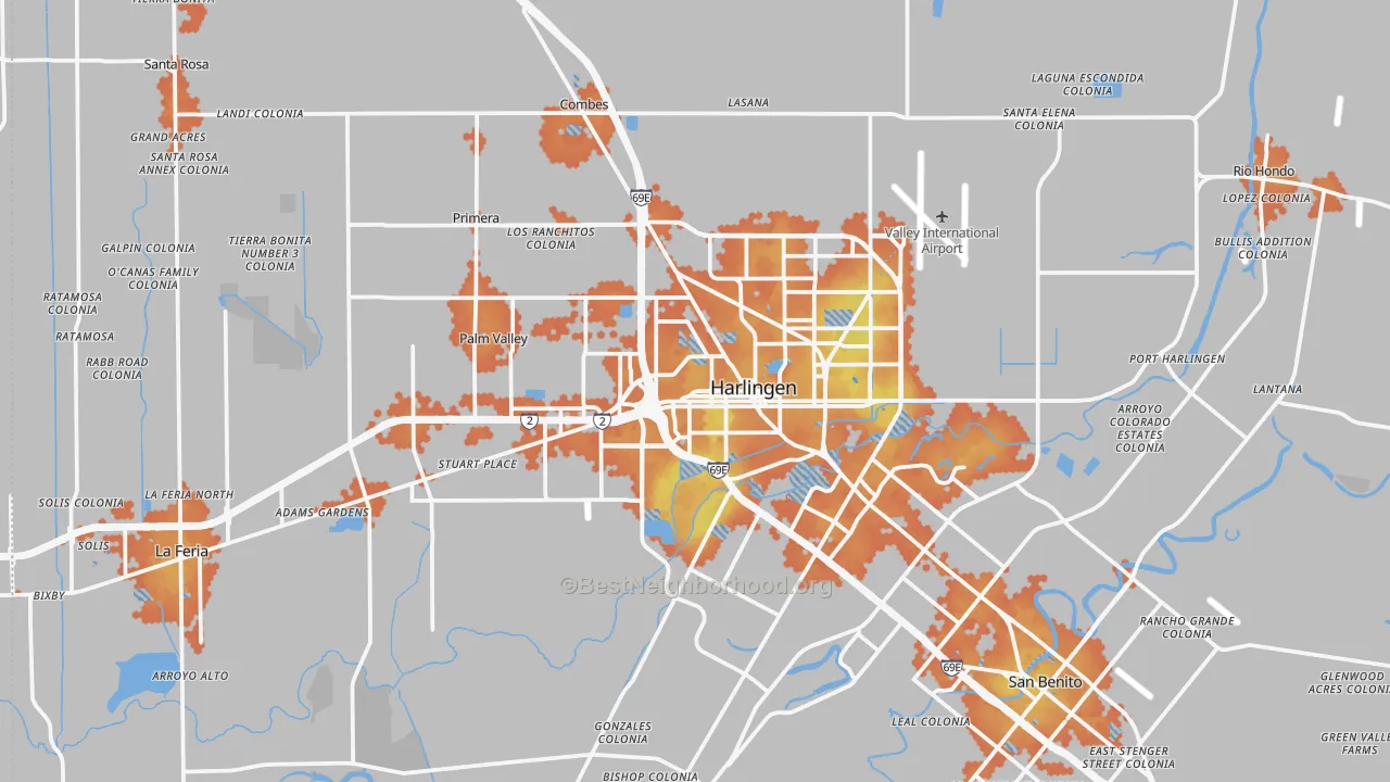 Bike Grade map of Harlingen, TX
