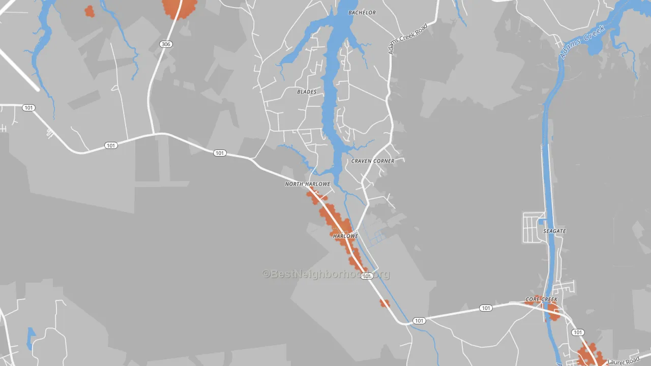 Bike Grade map of Harlowe, NC