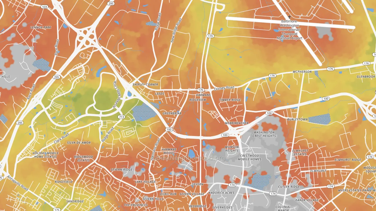Bike Grade map of Harmans, MD