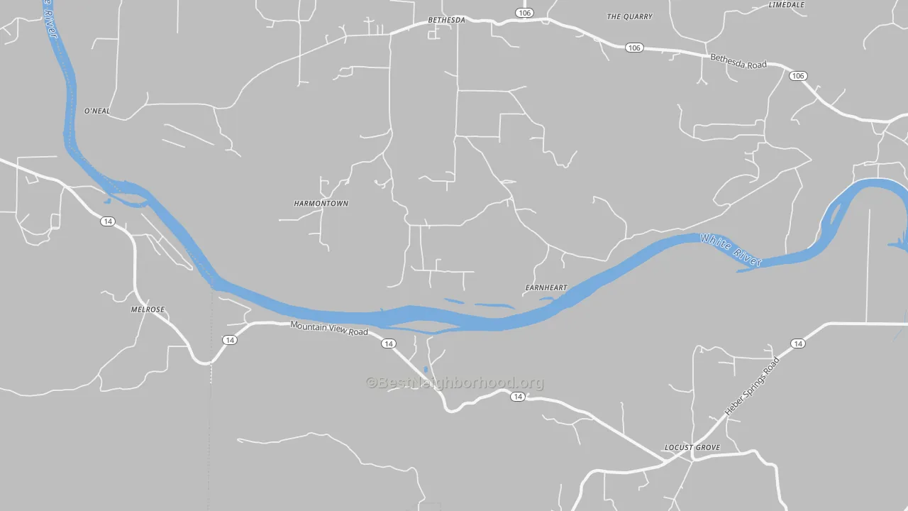 Bike Grade map of Harmontown, AR