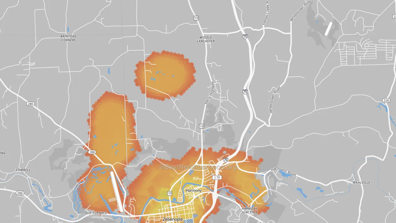 Bike Grade map of Harmony, PA