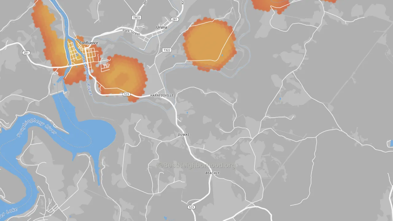 Bike Grade map of Harnedsville, PA