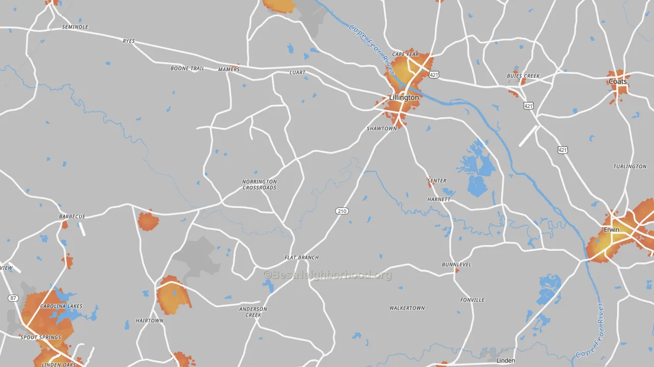 Bike Grade map of Harnett County, NC