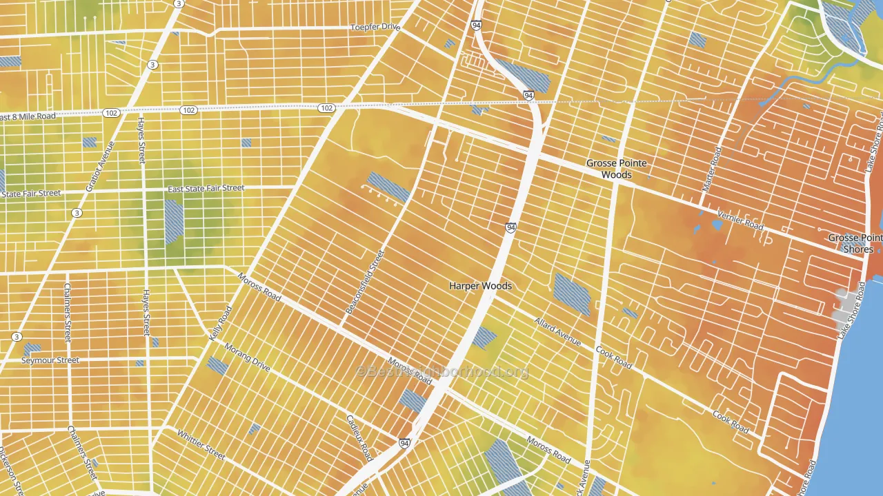 Bike Grade map of Harper Woods, MI