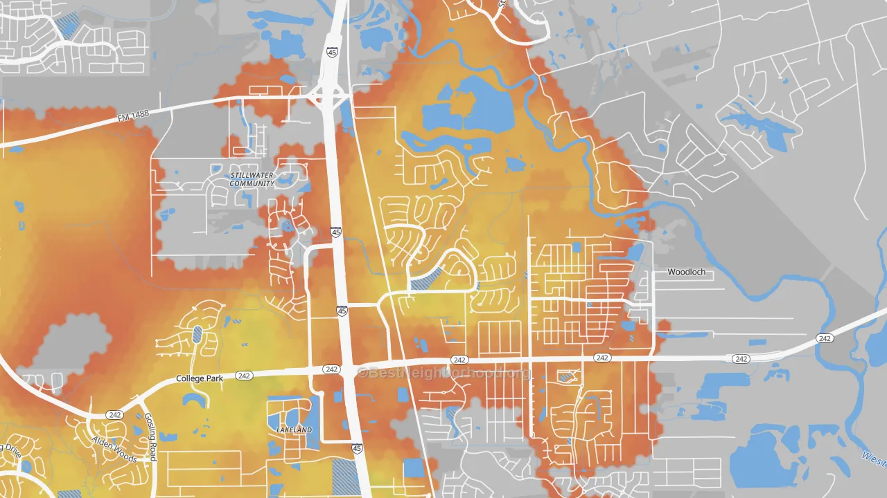 Bike Grade map of Harper's Landing, Conroe, TX