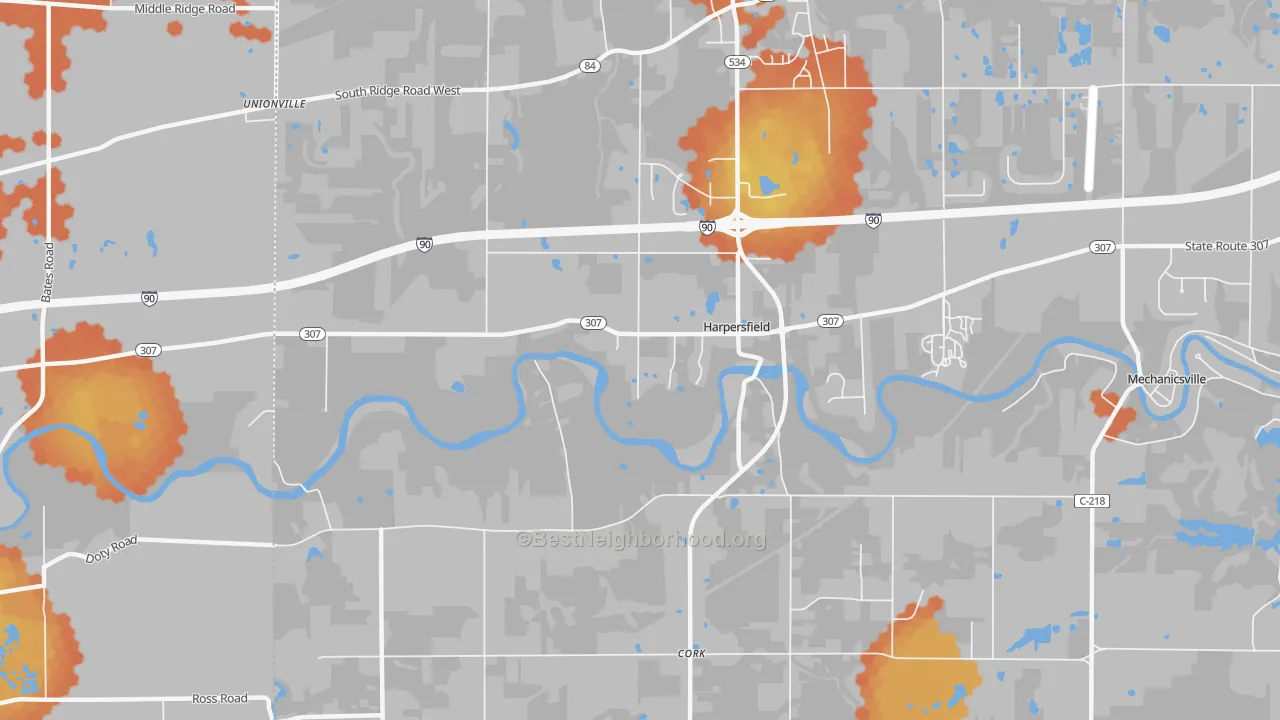 Bike Grade map of Harpersfield, OH