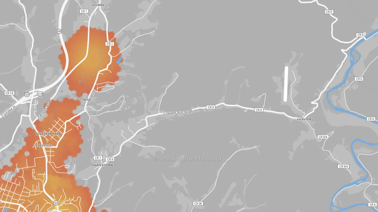 Bike Grade map of Harpertown, WV