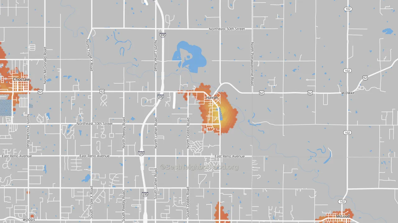 Bike Grade map of Harrah, OK