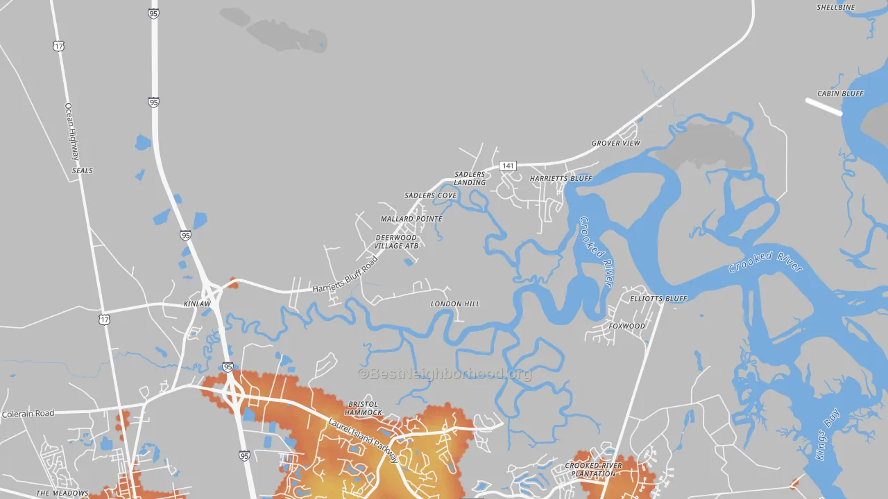 Bike Grade map of Harrietts Bluff, GA