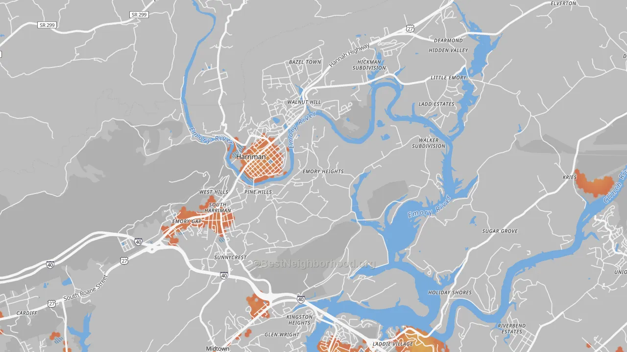 Bike Grade map of Harriman, TN