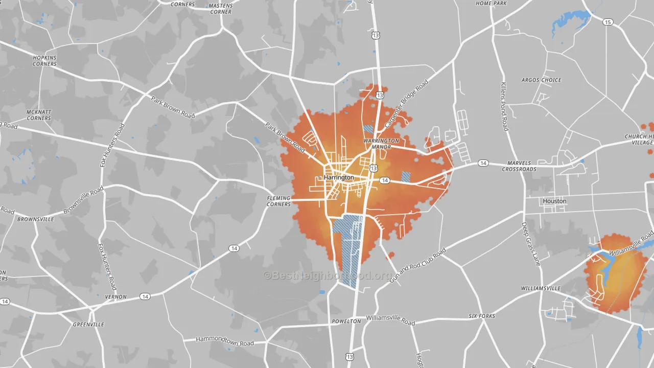 Bike Grade map of Harrington, DE