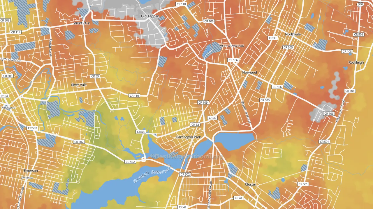Bike Grade map of Harrington Park, NJ