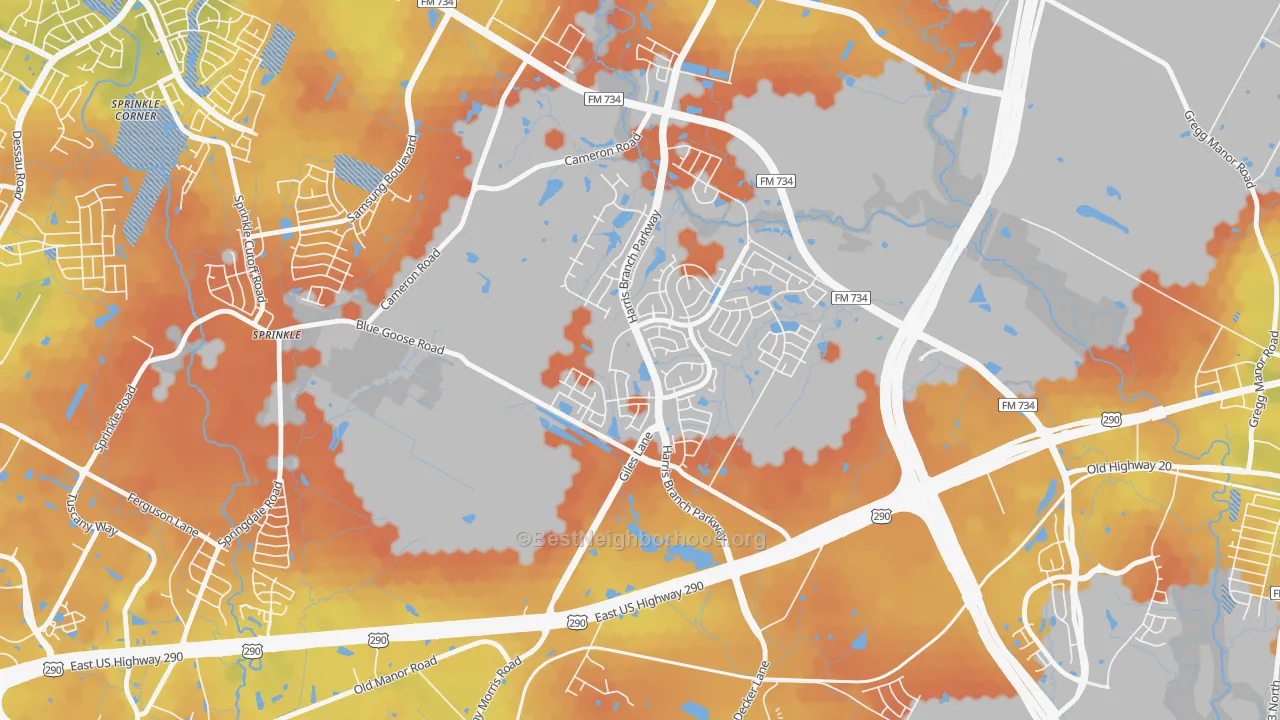 Bike Grade map of Harris Branch, Austin, TX