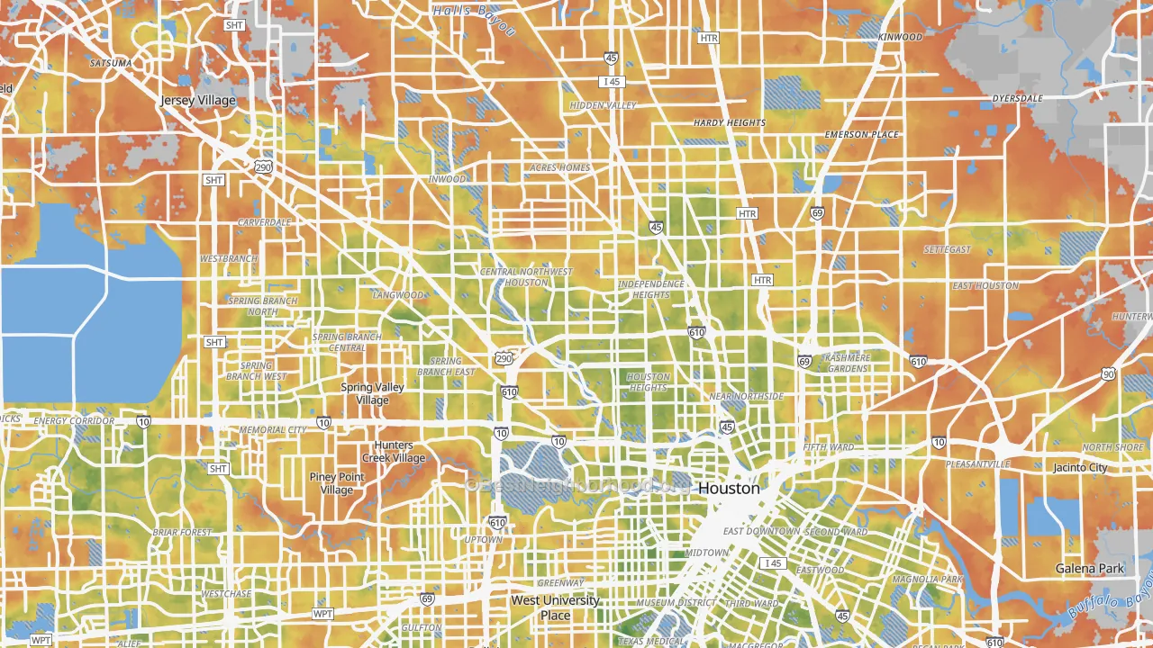 Bike Grade map of Harris County, TX