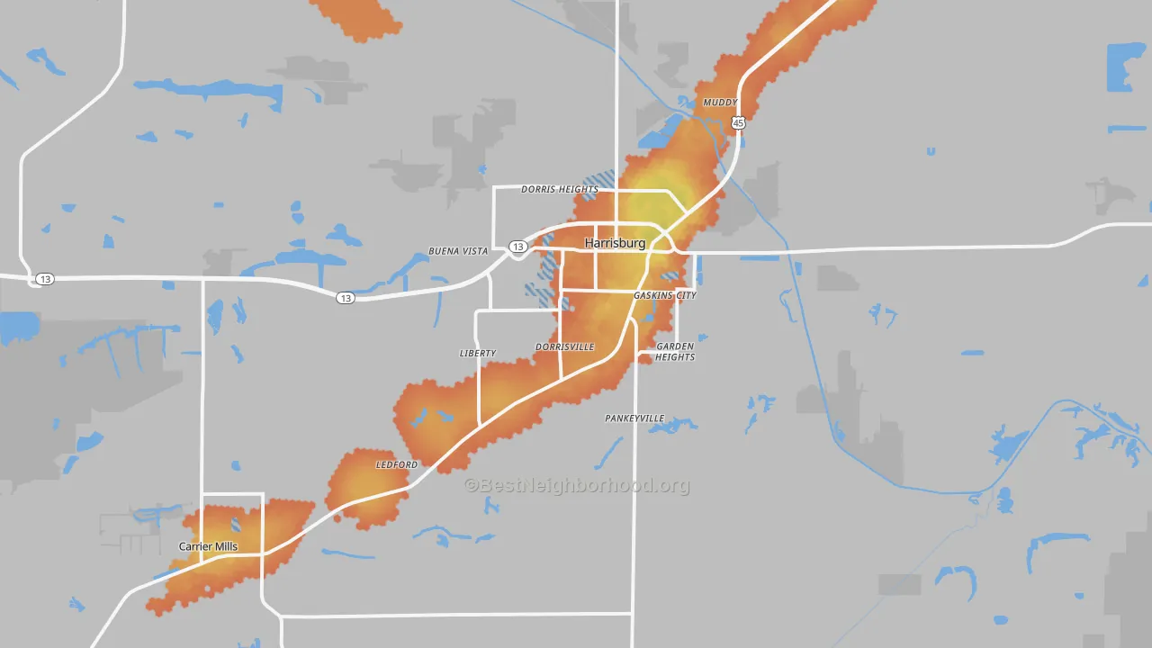 Bike Grade map of Harrisburg, IL