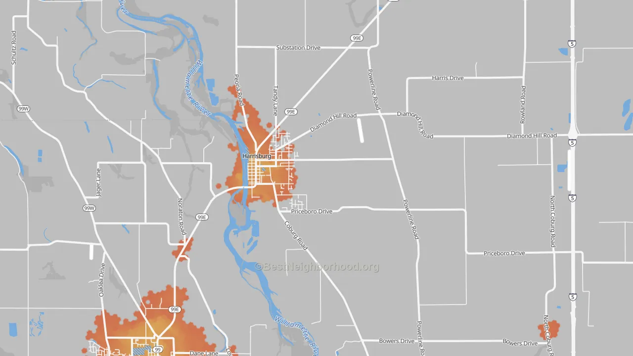 Bike Grade map of Harrisburg, OR