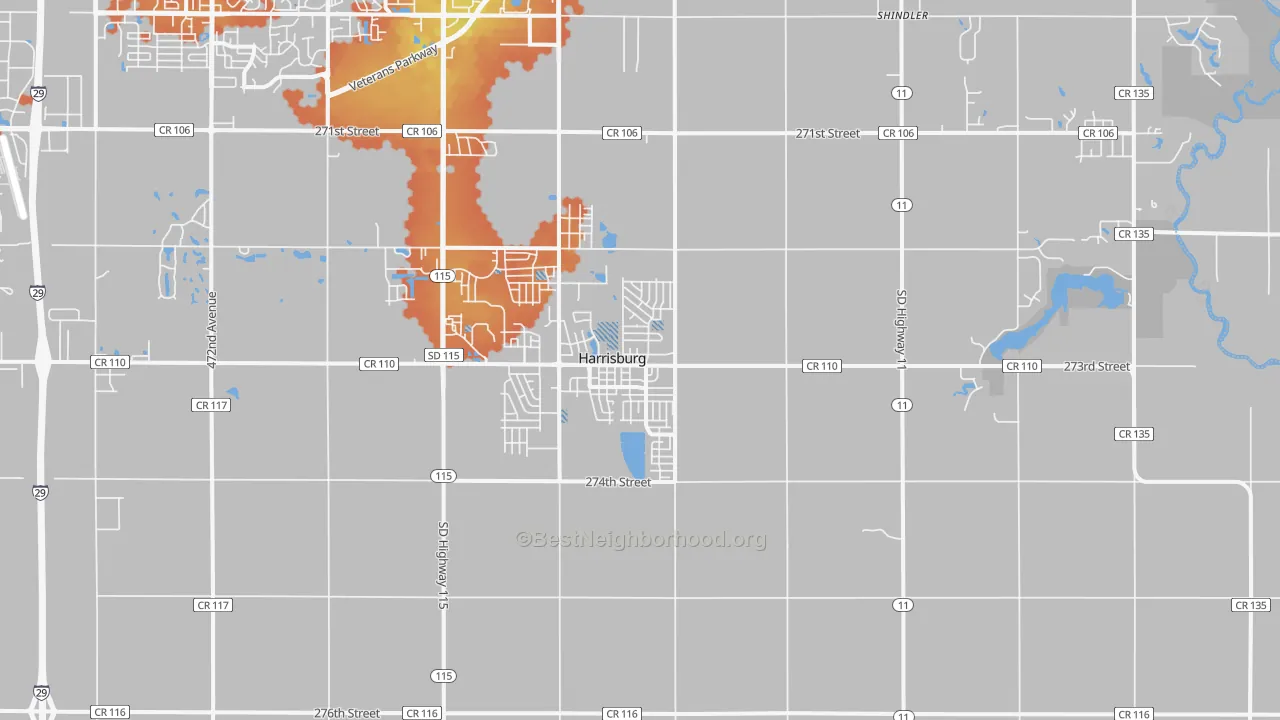 Bike Grade map of Harrisburg, SD