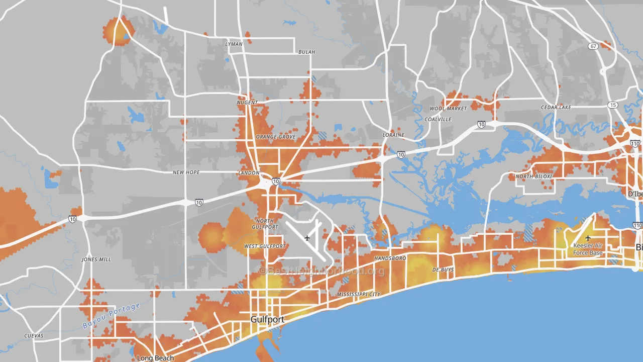Bike Grade map of Harrison County, MS