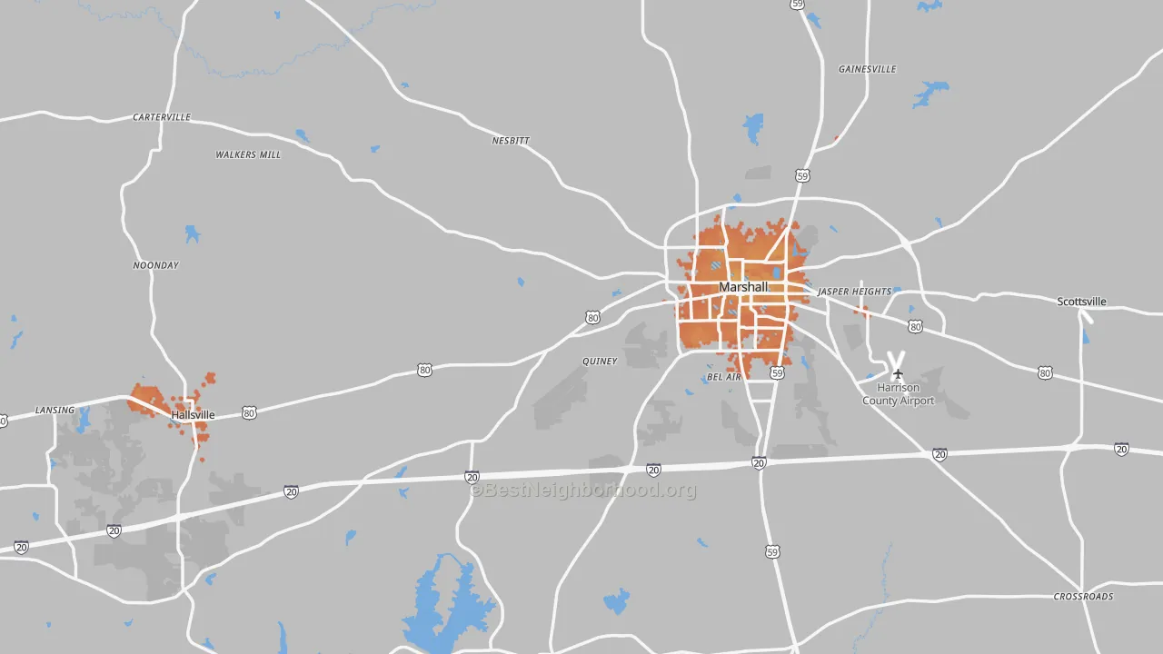 Bike Grade map of Harrison County, TX