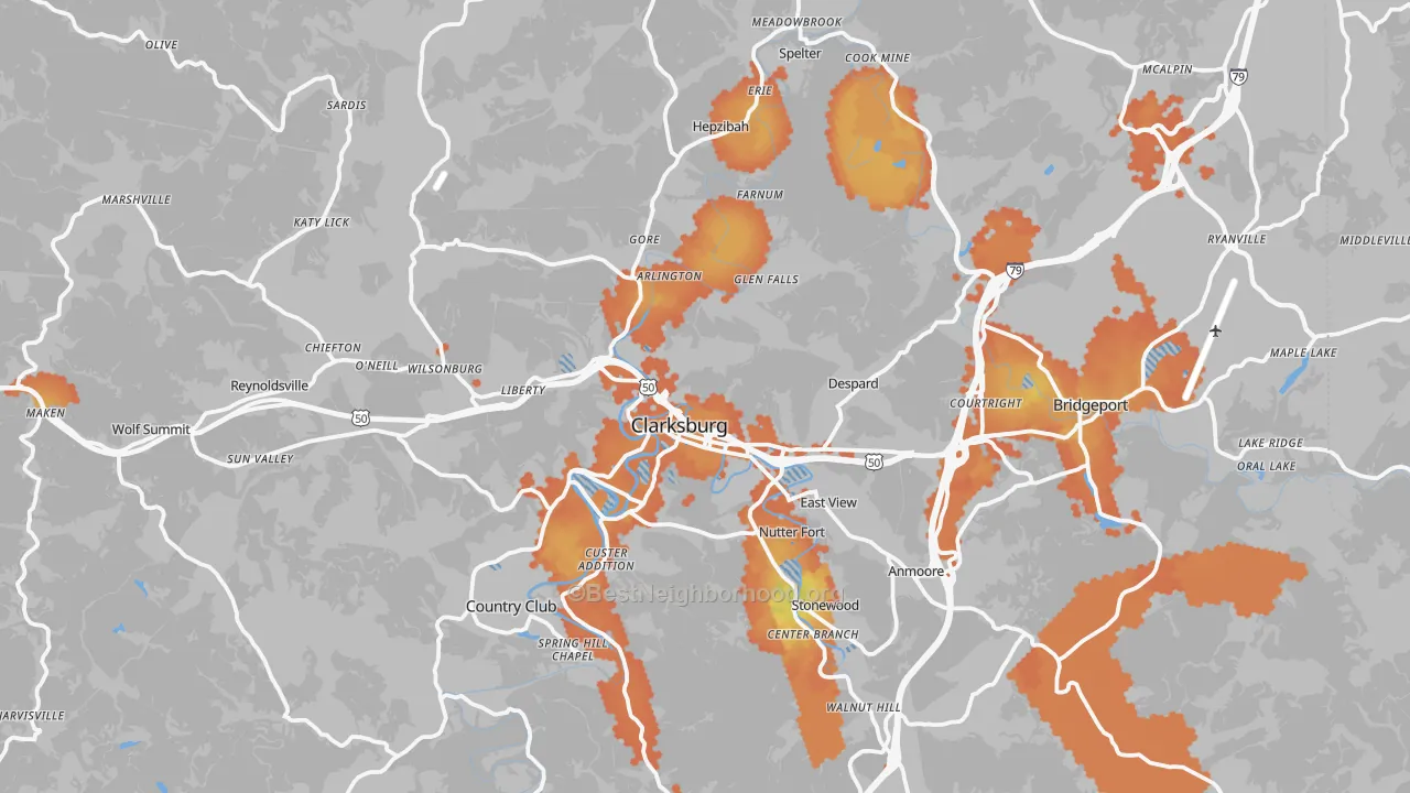 Bike Grade map of Harrison County, WV