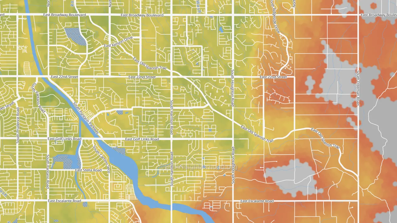 Bike Grade map of Harrison East-South, Tucson, AZ