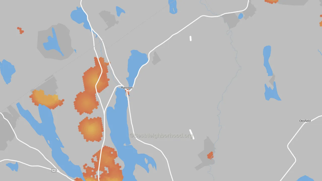 Bike Grade map of Harrison, ME