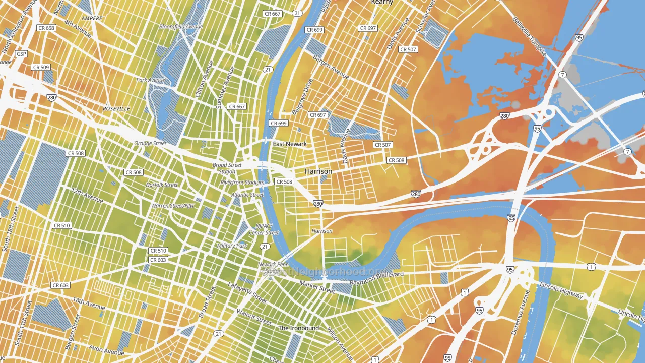 Bike Grade map of Harrison, NJ