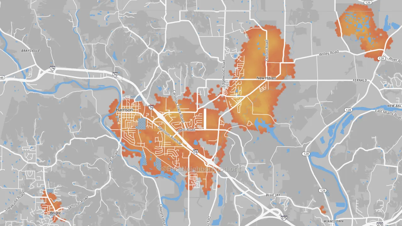 Bike Grade map of Harrison, OH