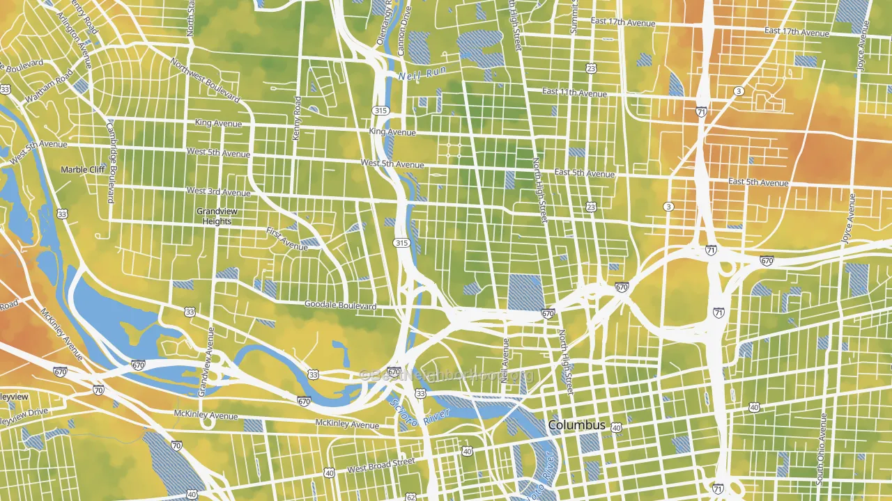 Bike Grade map of Harrison West, Columbus, OH