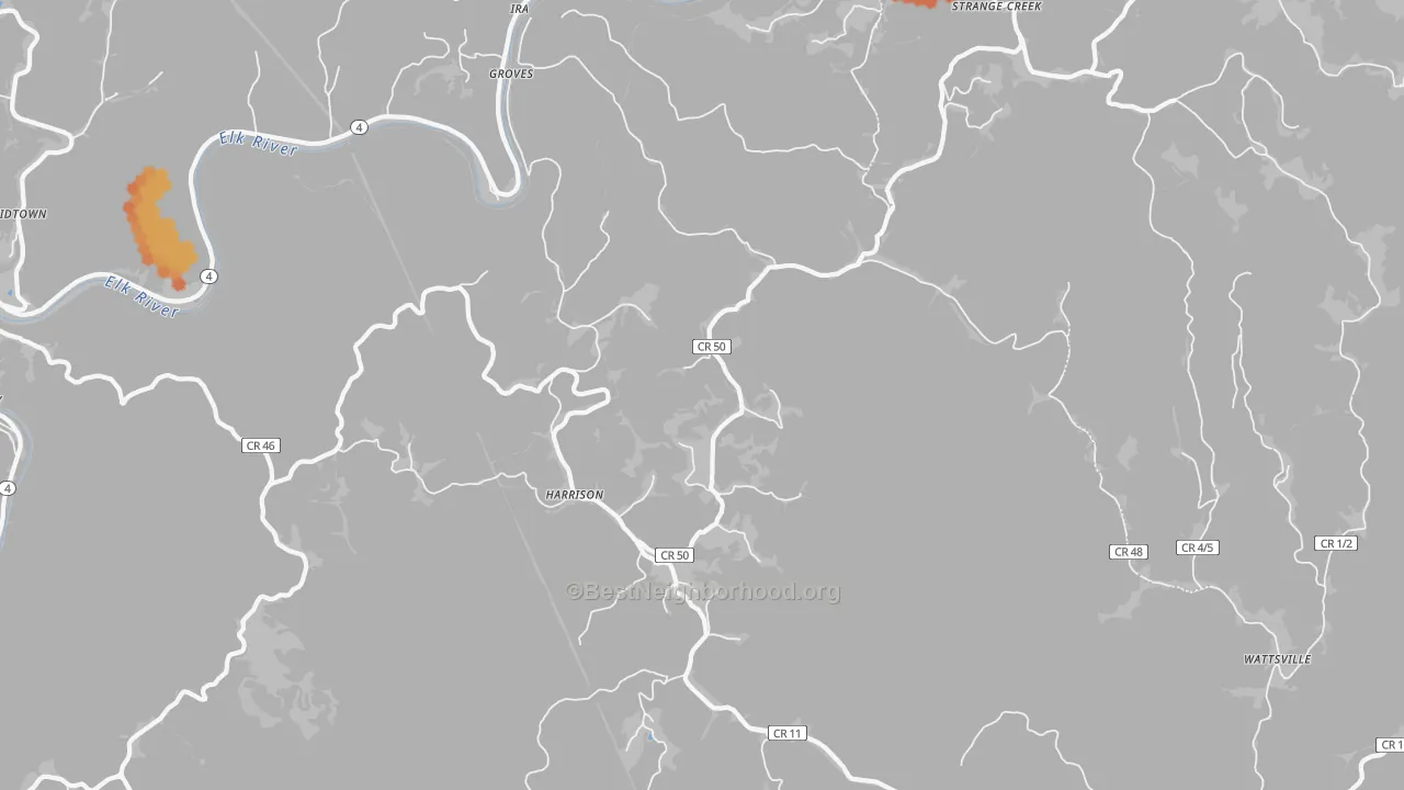 Bike Grade map of Harrison, WV