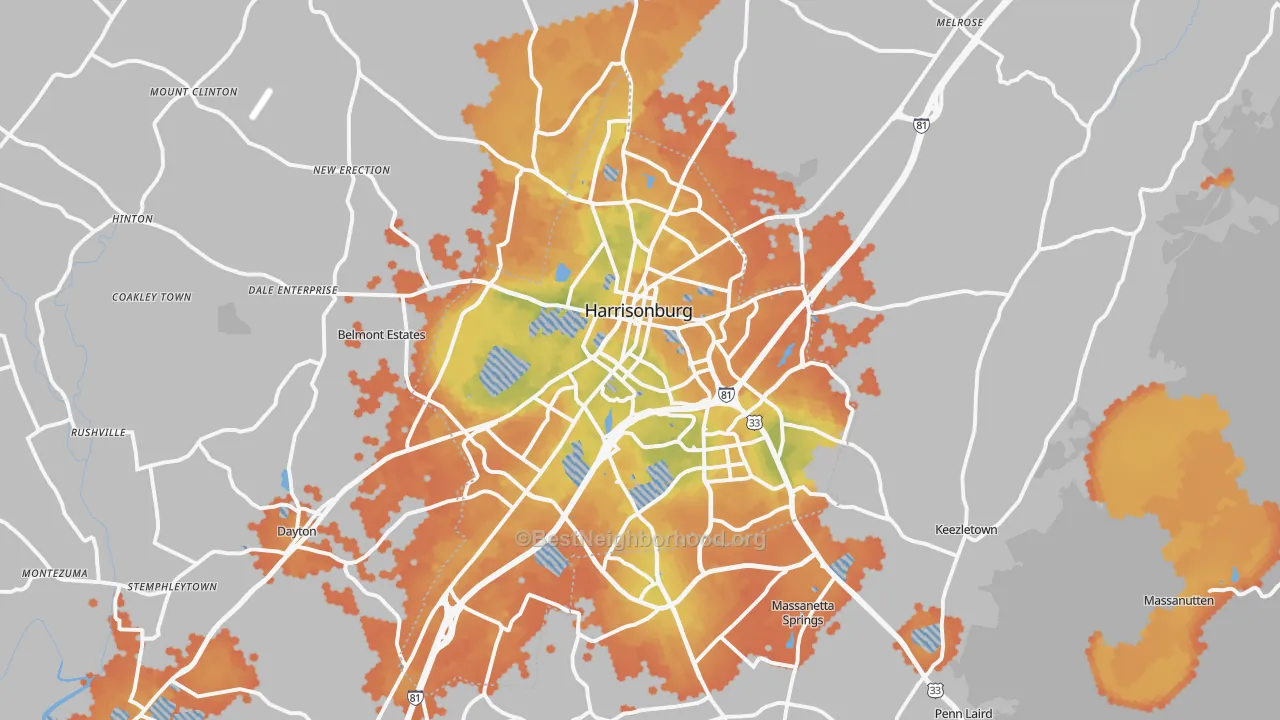 Bike Grade map of Harrisonburg, VA