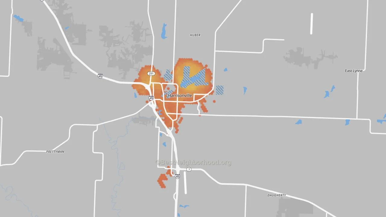Bike Grade map of Harrisonville, MO