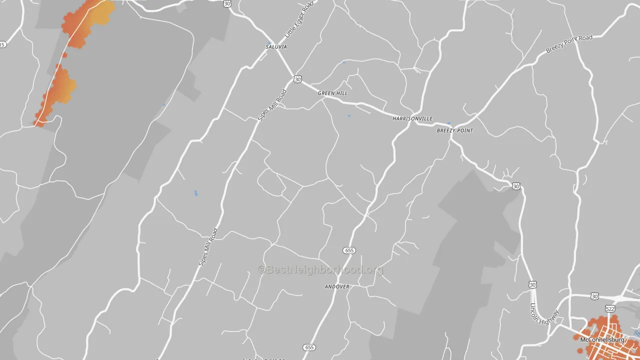 Bike Grade map of Harrisonville, PA