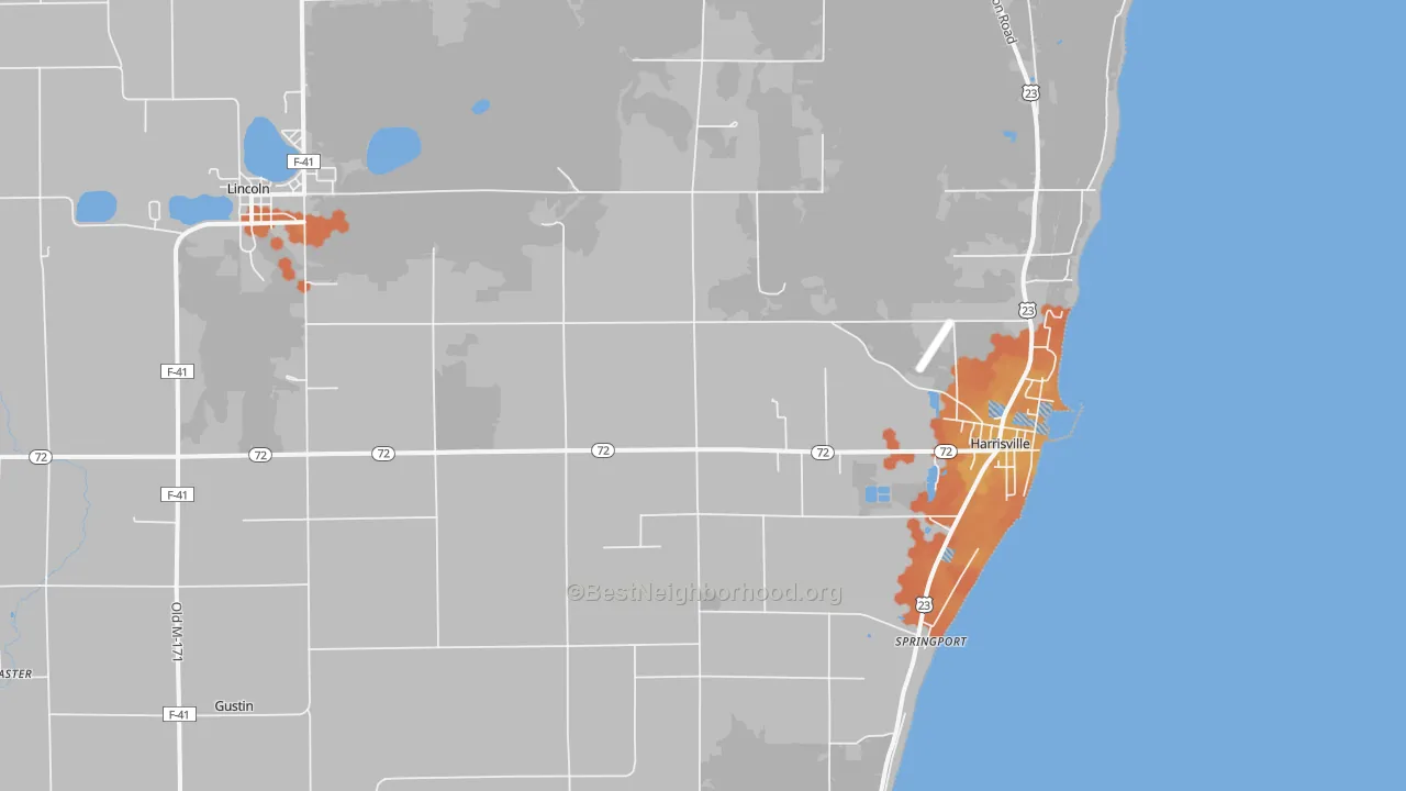 Bike Grade map of Harrisville, MI