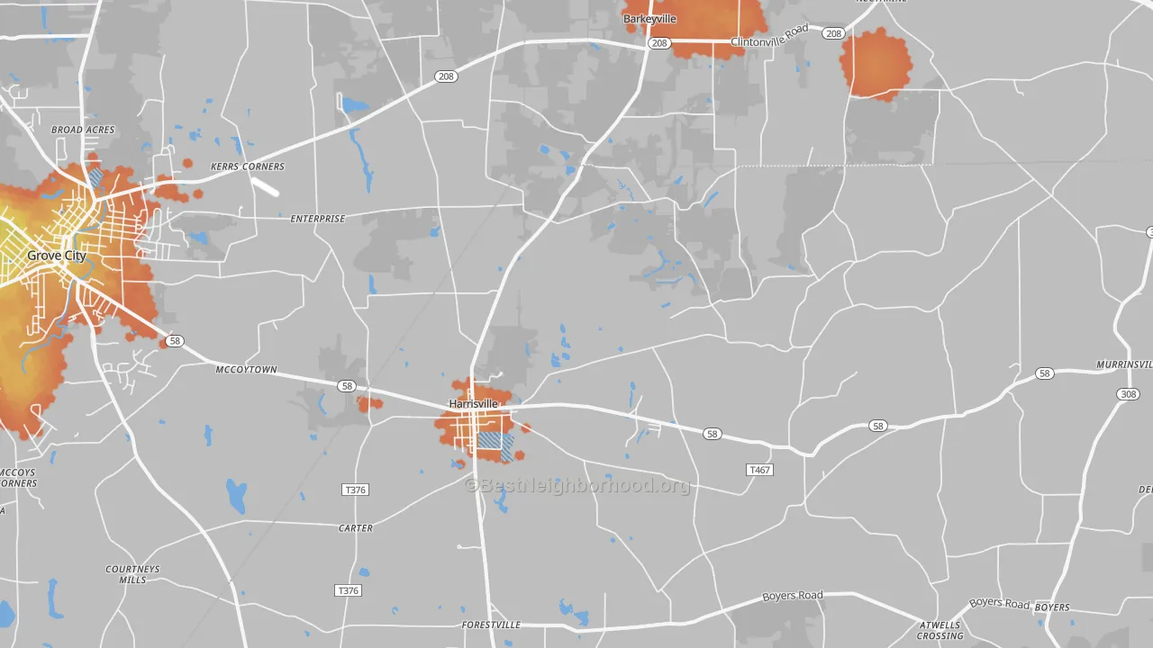 Bike Grade map of Harrisville, PA