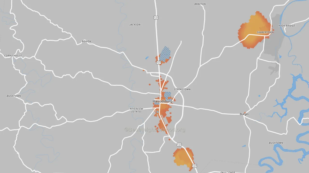 Bike Grade map of Harrodsburg, KY