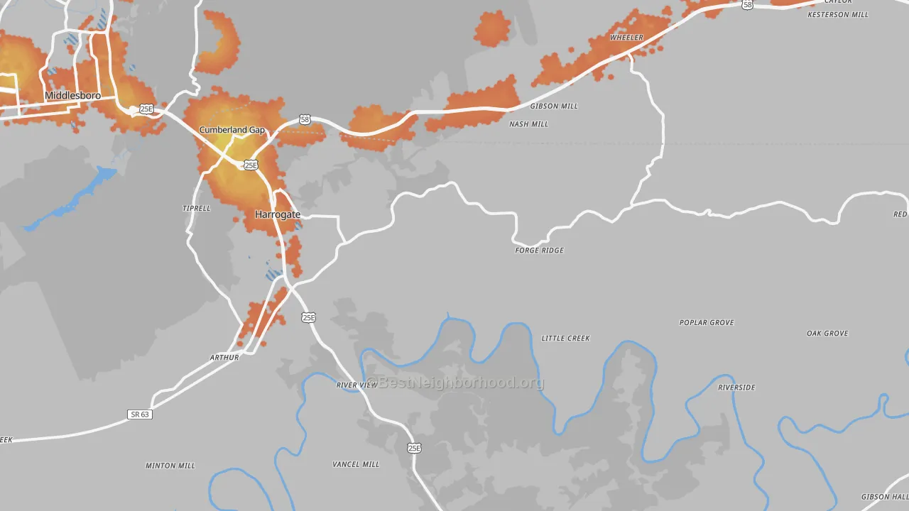 Bike Grade map of Harrogate, TN