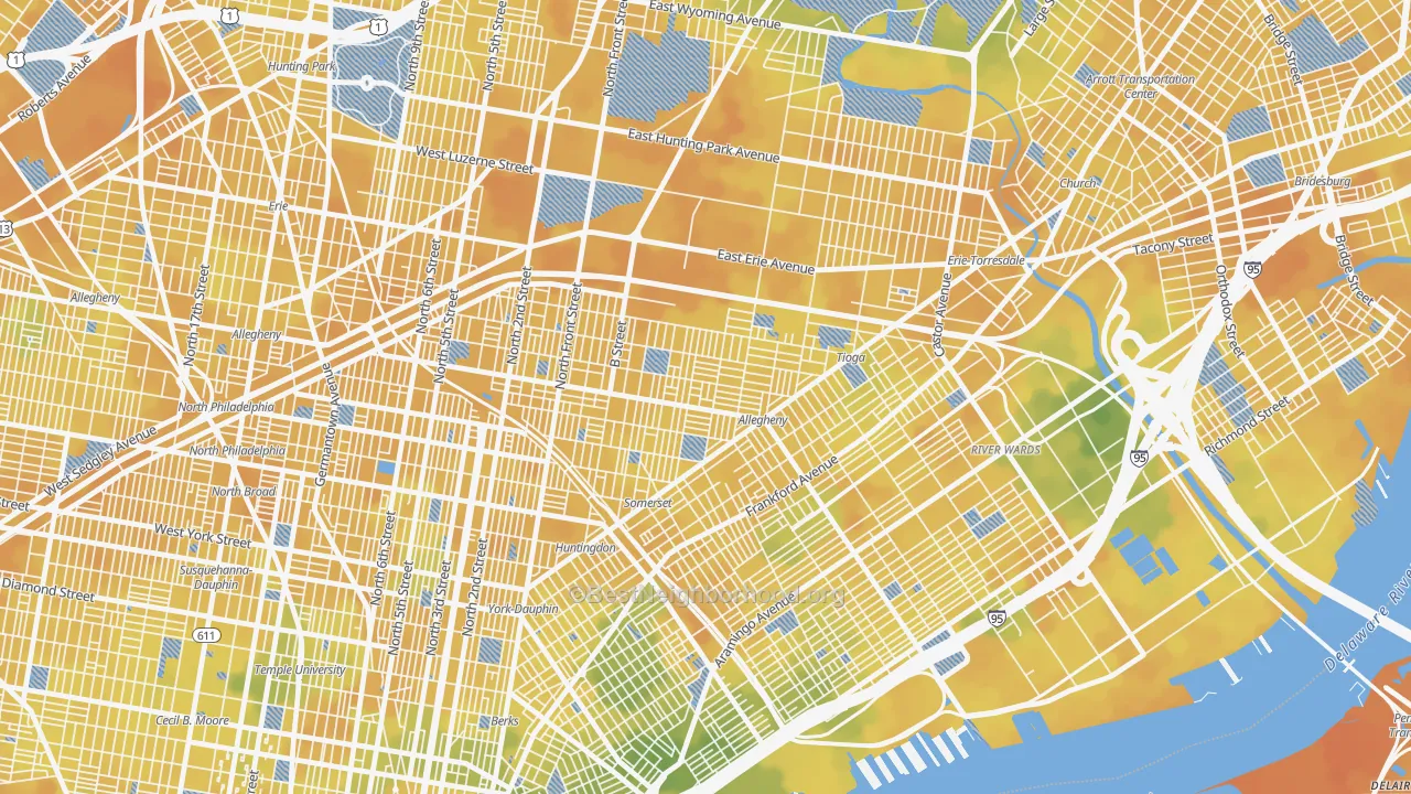Bike Grade map of Harrowgate, Philadelphia, PA