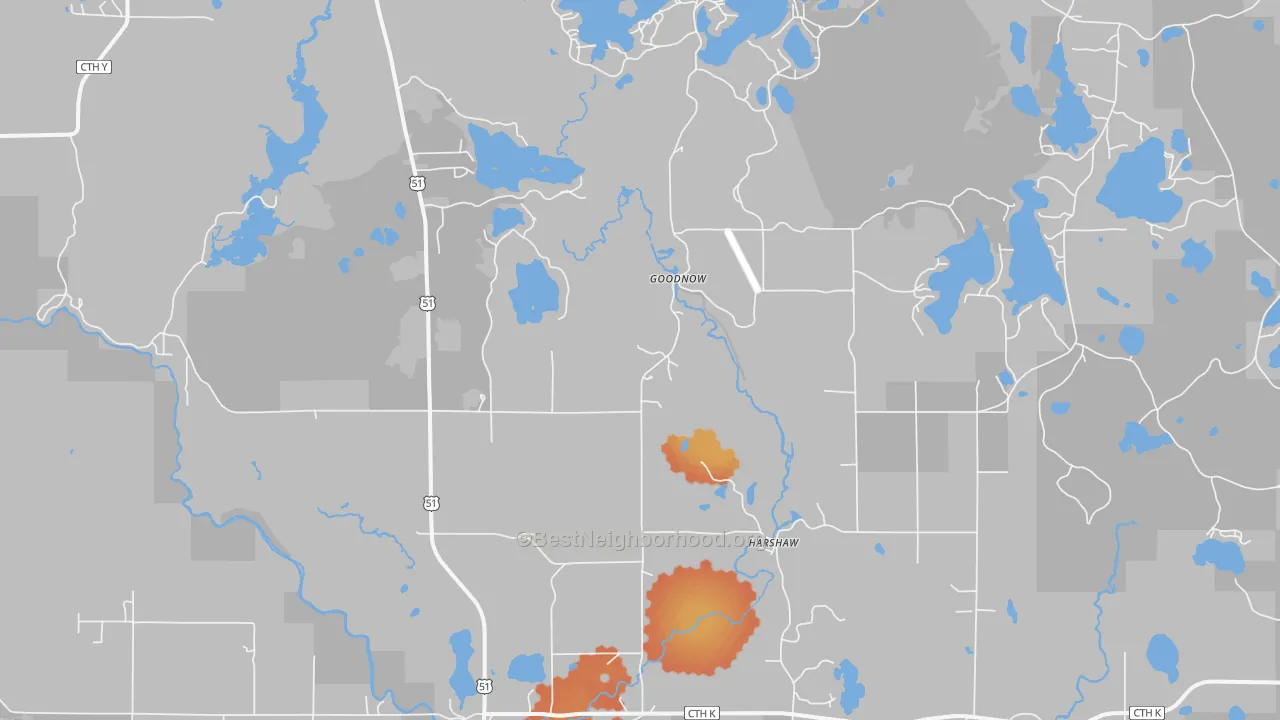 Bike Grade map of Harshaw, WI