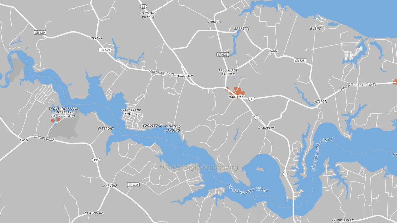 Bike Grade map of Hartfield, VA