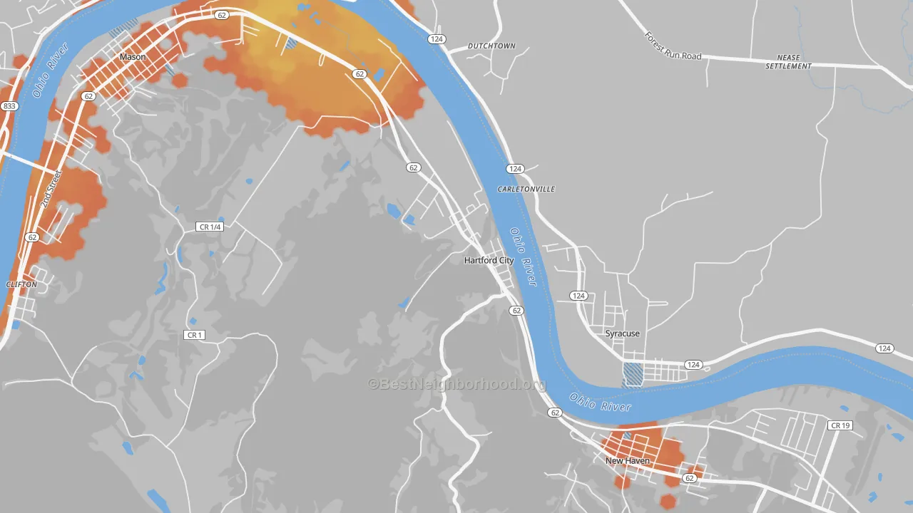 Bike Grade map of Hartford City, WV
