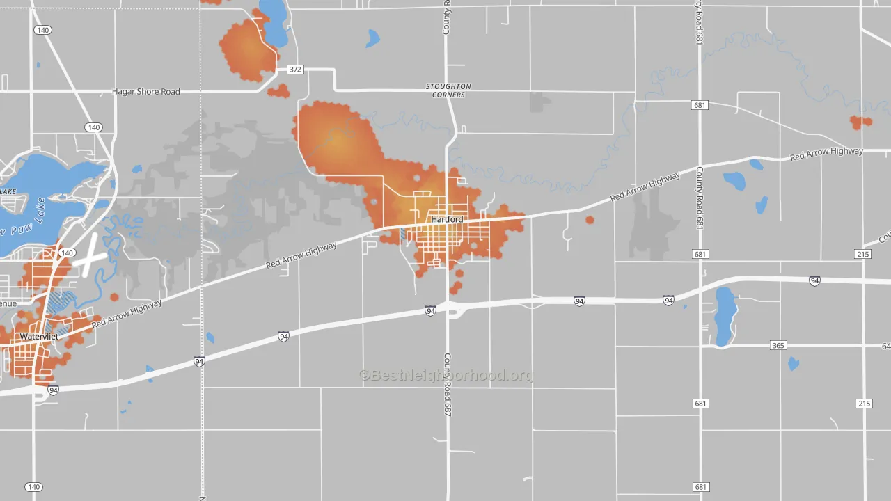 Bike Grade map of Hartford, MI