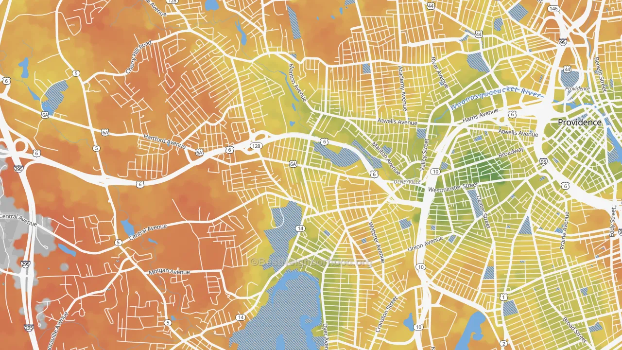 Bike Grade map of Hartford, Providence, RI