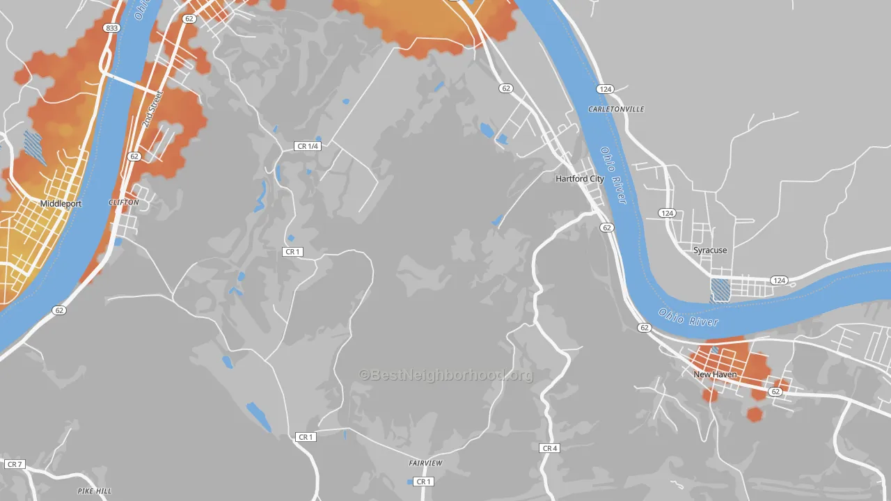 Bike Grade map of Hartford, WV