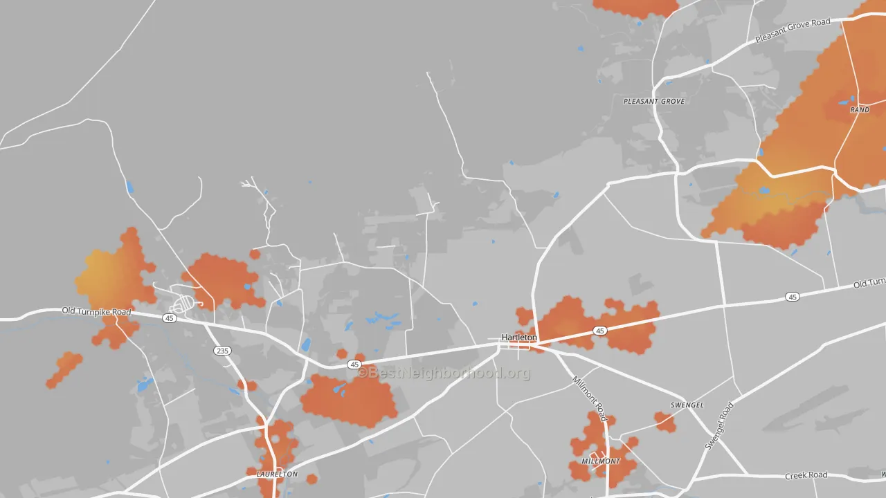 Bike Grade map of Hartleton, PA