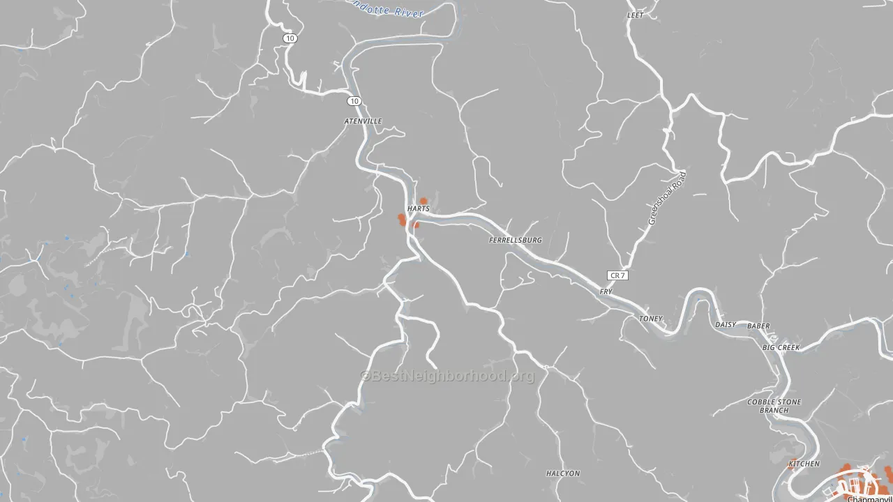Bike Grade map of Harts, WV